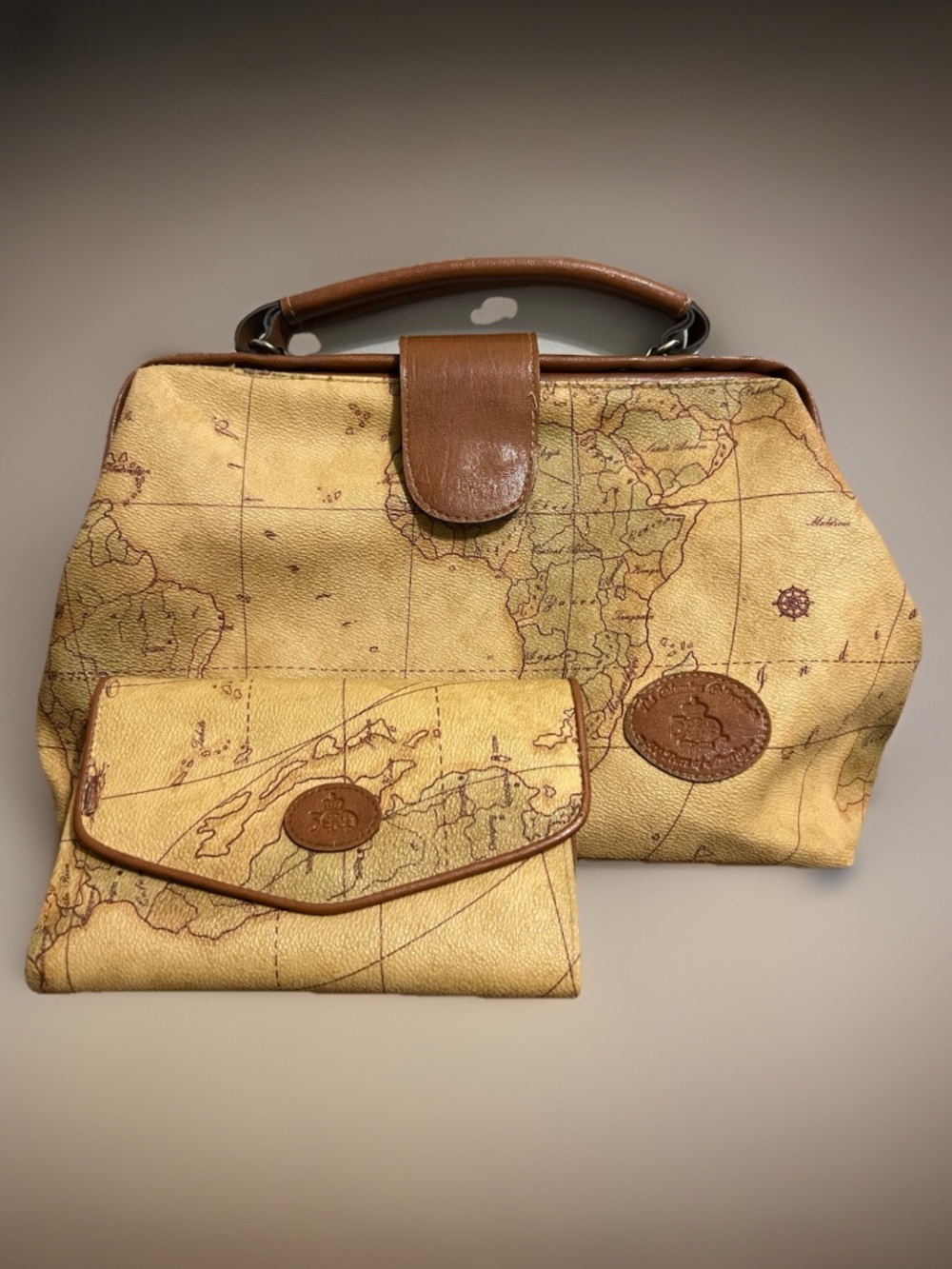 90’s Map Purse The Columbus Collection Bagoda Vintage Bag and Matching Checkbook